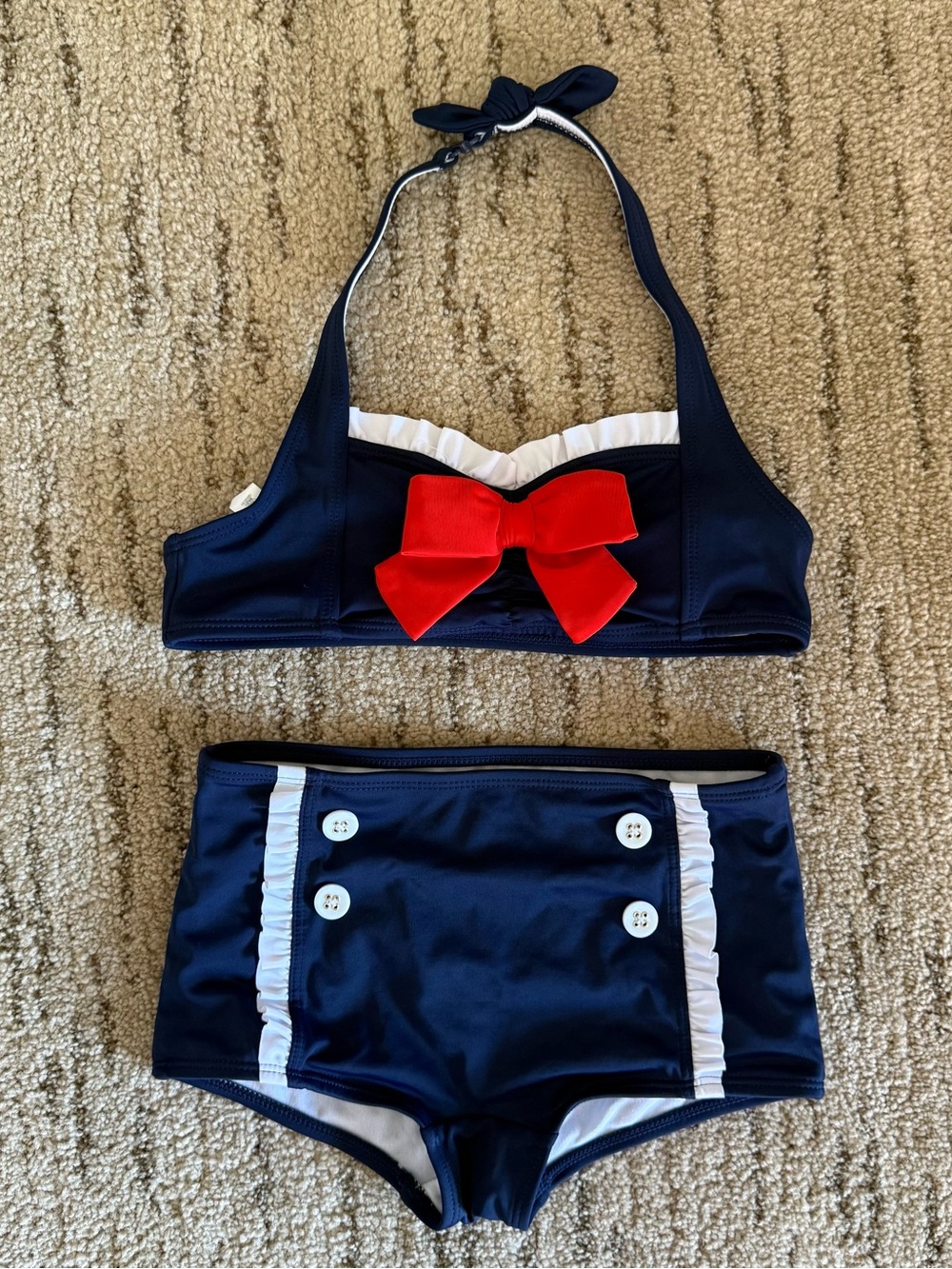 Janie and Jack Navy, White & Red Girls' Nautical Bikini Set